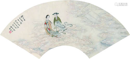 冯超然（1882～1954） 仕女 扇轴 纸本