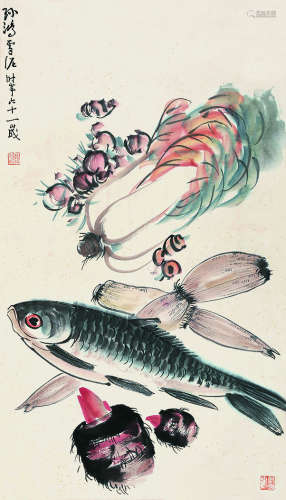 孙雪泥（1889～1965） 年年有余 立轴 纸本