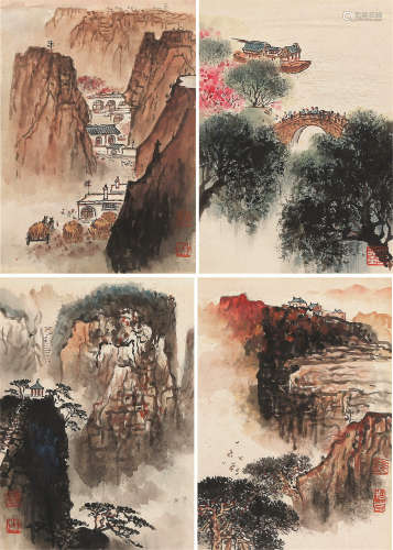 钱松嵒（1899～1985） 1981年作 山水八景 册页 （八选四） 纸本