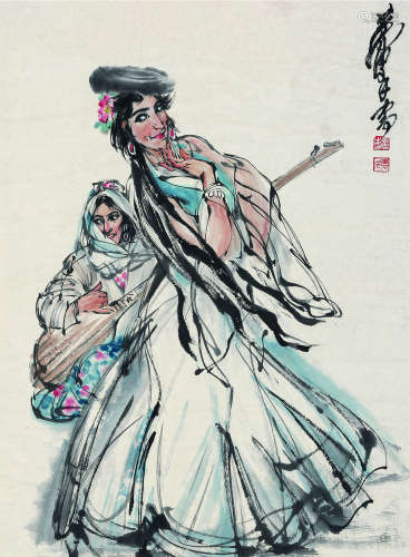 黄胄（1925～1997） 喀什噶尔舞池 立轴 纸本