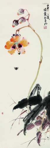 赵一荻（1912～2000） 花卉蜜蜂 镜片 纸本