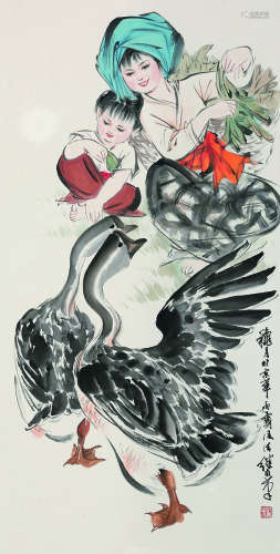 刘继卣（1918～1983） 少女与鹅 立轴 纸本