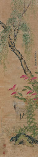 蒋廷锡（1669～1732）（款） 1688年作 绿柳白鹭 立轴 纸本