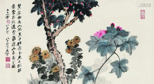 张大千（1899～1983） 1982年作 花卉 镜片 纸本