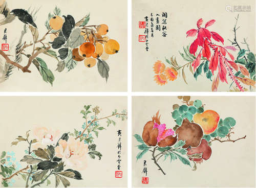 黄君璧（1898～1991） 花卉 （两帧） 册页 纸本