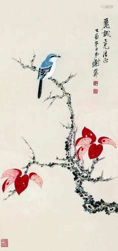 谢稚柳（1910～1997） 1945年作 红叶画眉 立轴 纸本