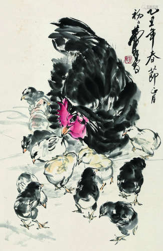 黄胄（1925～1997） 母子情 立轴 纸本