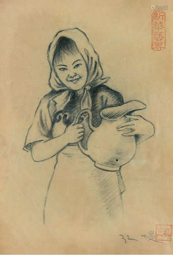 邱堤（1906～1958） 速写人物 连框 纸本