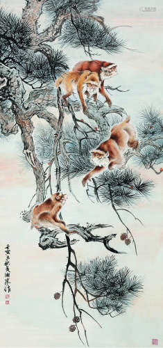 戈湘岚（1904～1964） 猿戏图 立轴 纸本