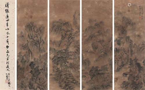 张庚（1911～2003） 1757年作 四季山水 四屏 连框 纸本