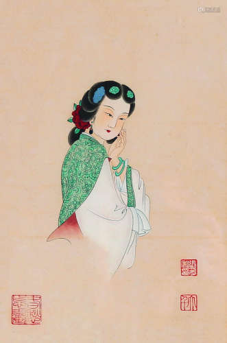张大千（1899～1983） 仕女 连框 纸本