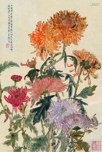 陶冷月（1895～1985） 秋菊 连框 纸本