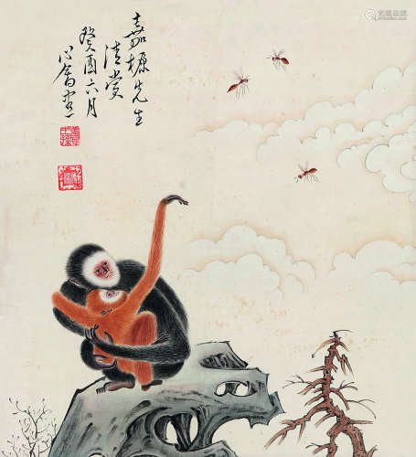 溥儒（1896～1963） 戏猿图 立轴 纸本