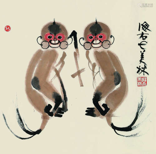 韩美林（1936～?） 猴 立轴 纸本