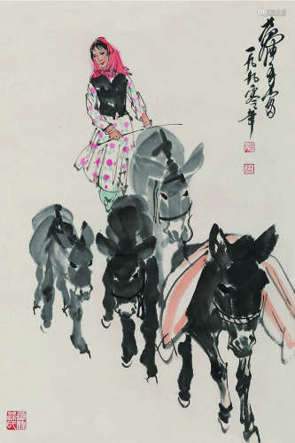 黄胄（1925～1997） 少女与驴 立轴 纸本