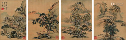 金城（1878～1926） 山水 镜片 （八开选四） 绢本