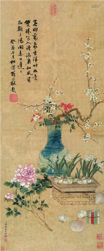 钱维城（1720～1772） 博古花卉 立轴 纸本