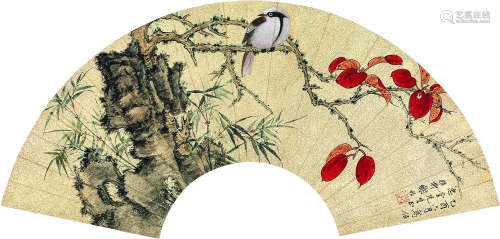 谢稚柳（1910～1997） 1945年作 花鸟 扇片 纸本