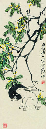 齐白石（1864～1957） 1946年作 桂花双兔 立轴 纸本