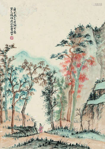 贺天健（1891～1977） 1930年作 山水小品 立轴 纸本