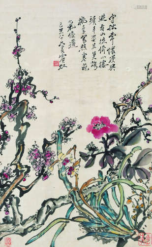 黄宾虹（1865～1955） 1949年作 花卉 连框 纸本
