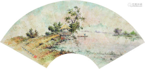 颜文樑（1893～1988） 兰溪泛舟 扇框 纸本