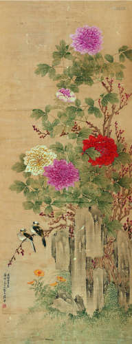 居廉（1828～1904） 花卉 立轴 纸本