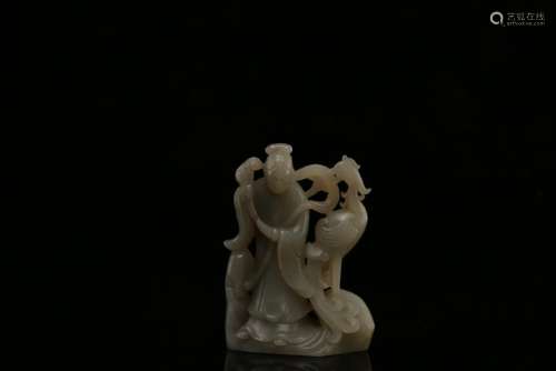 A CARVED JADE BEAUTY AND PHOENIX.ANTIQUE