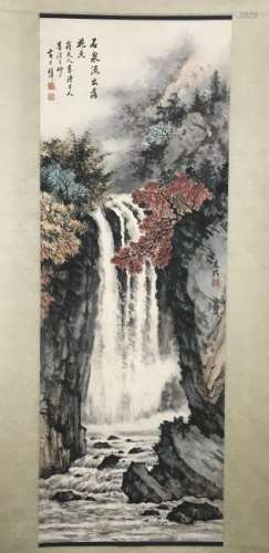 HUANG JUN BI( 1898-1991)HANGING SCROLL COLOR ON PAPER.
