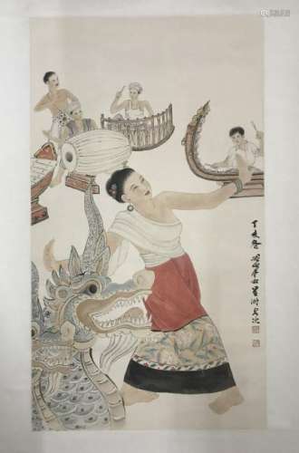 GUAN SHAN YUE (1912-2000)HANGING SCROLL COLOR ON PAPER.