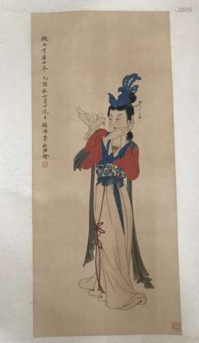 LI QIU JUN (1899-1973)HANGING SCROLL COLOR ON PAPER.