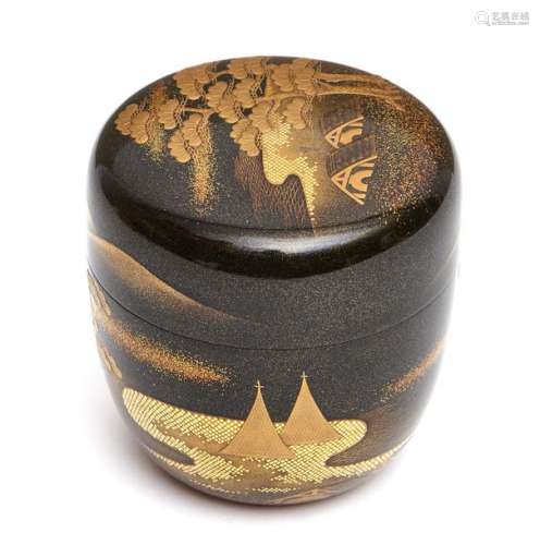 Boite à thé laquée (natsume) décorée partiellement…