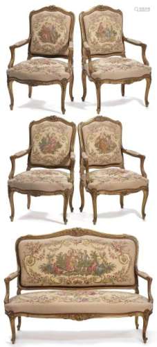 Salon de style Louis XV composé de trois fauteuils un