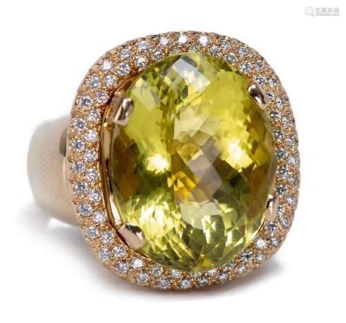 Bague en or rose .750 sertie d'un quartz lemon