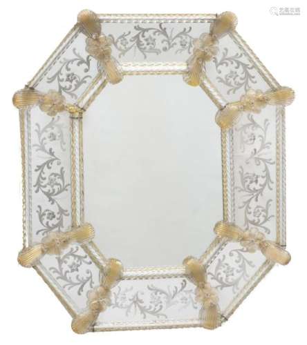Miroir vénitien octogonal encadré de torsades et de