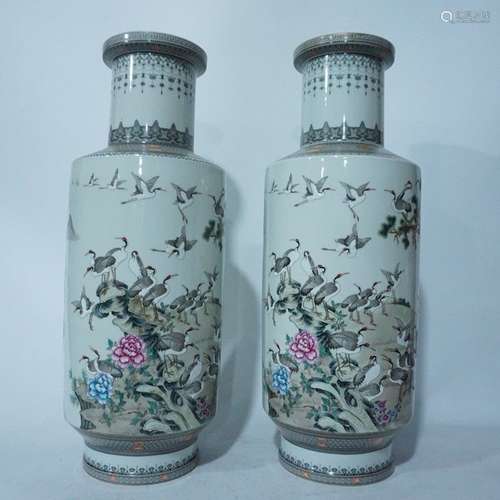 A Pair of Famille Rose Porcelain Vases