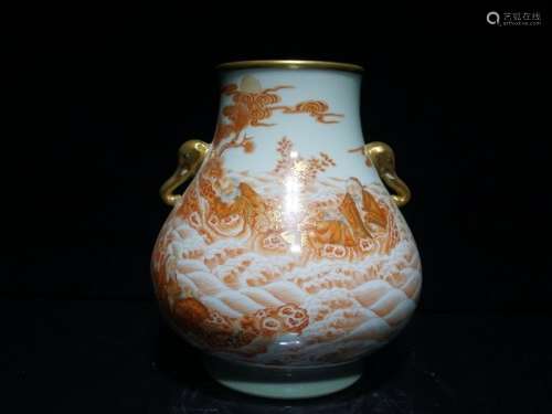 A Iron Red Gilt Decorated Porcelain Vase