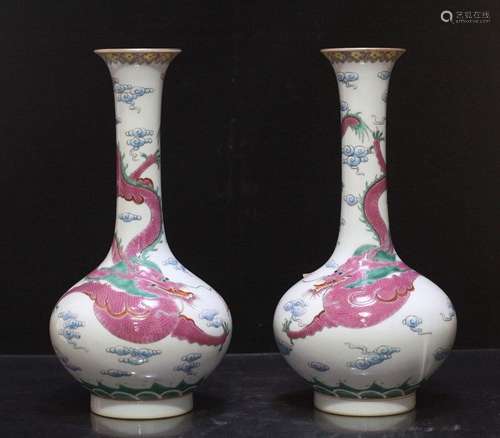 A Pair of Famille Rose Porcelain Vases