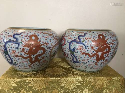 A Pair of Famille Rose Porcelain Jars