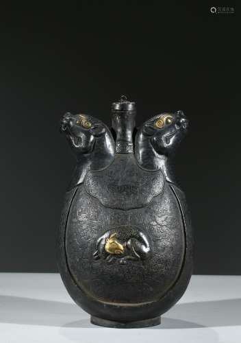 A SILVER 'MYTHICAL BEAST' FLASK