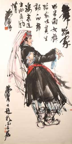 HUANG ZHOU: COLOR AND INK 'DANCER' PAINTING