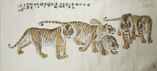 AN INK AND COLOR ON PAPER 'TIGER' PAINTING