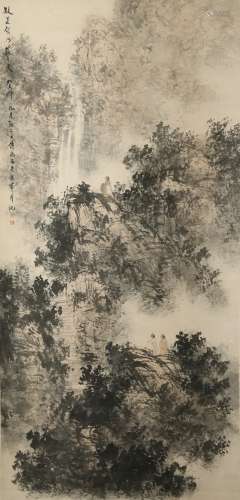 FU BAOSHI: INK AND COLOR ON PAPER 'LANDSCAPE' PAINTING