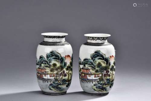 A PAIR OF FAMILLE ROSE JARS