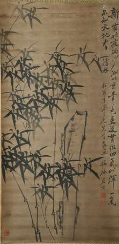 ZHENG XIE: INK ON PAPER 'BAMBOO AND ROCK' PAINTING