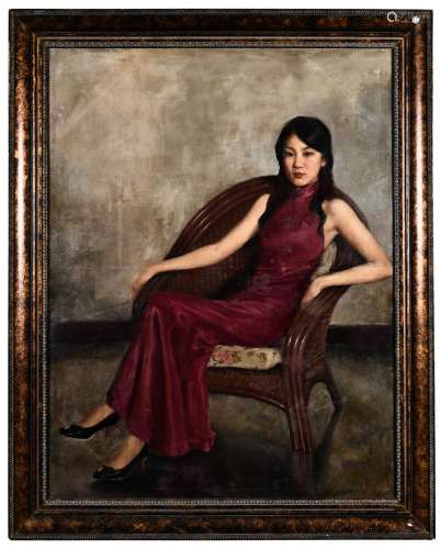 OIL ON CANVAS 'LADY IN RED' PAINTING