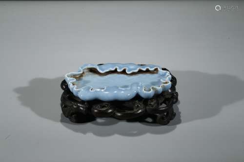 A BLUE GLAZED LOTUS-FORM WASHER