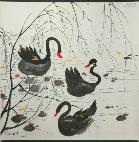 WU GUANGZHONG: INK AND COLOR ON PAPER PAINTING