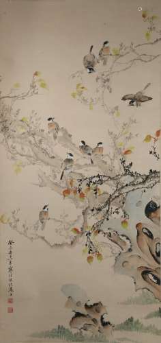 JIANG HANDING: INK AND COLOR ON PAPER 'BIRDS' PAINTING