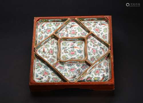 A SET OF NINE CANTONESE ROSE SWEETMEAT TRAYS